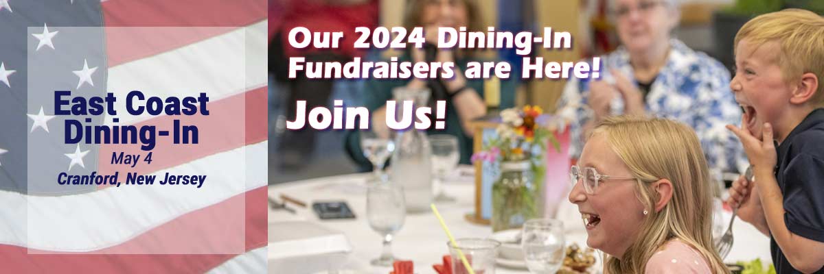 Photo with some kids at a table at the 2023 Dining-In Attendees with caption: Our 2024 Dining-In Fundraisers are Coming Up. Join Us!