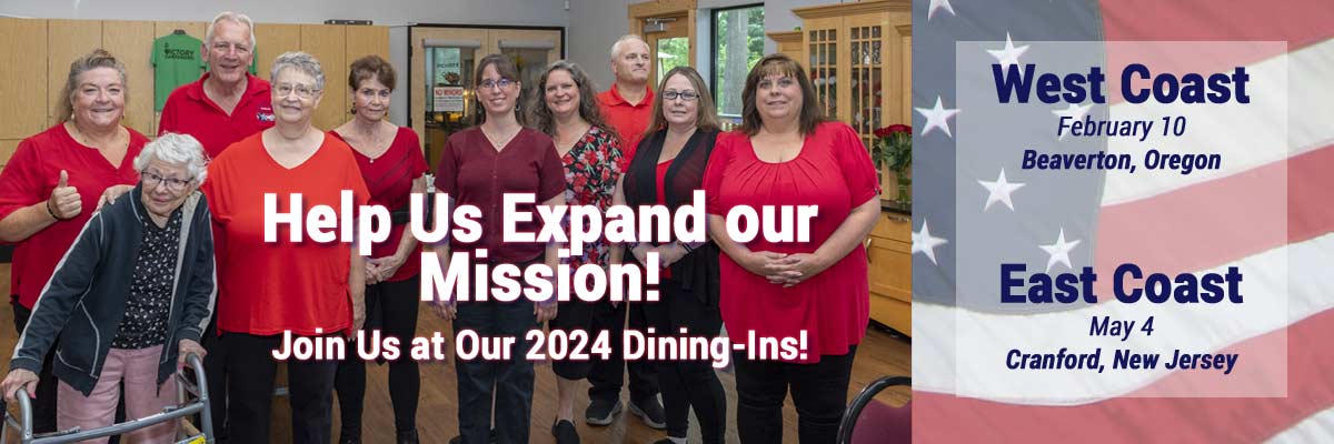 Photo with group of 2023 Dining-In Attendees with caption: Help Us Expand our Mission! Join Us at Our 2024 Dining-Ins!