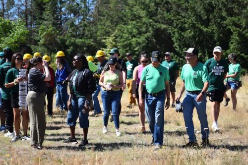 Stand Together Day work party with the Timbers, Friends of Trees, Youth Corps, and VetREST at Bybee Lakes Victory Garden, July 2025