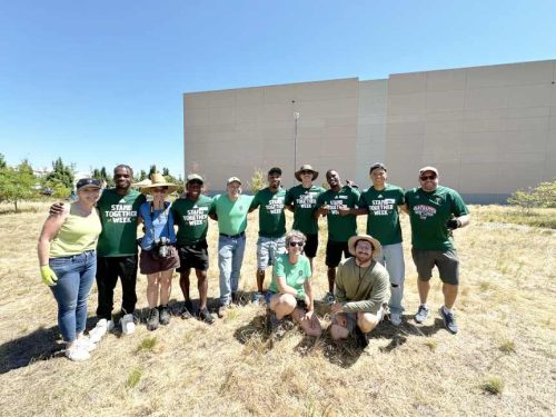 Stand Together Day work party with the Timbers, Friends of Trees, Youth Corps, and VetREST at Bybee Lakes Victory Garden, July 2025